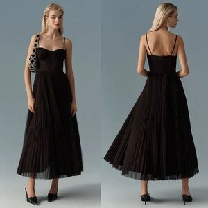 NWT Anthropologie Hutch Amara Corset Pleated Tulle Midi Dress Chocolate